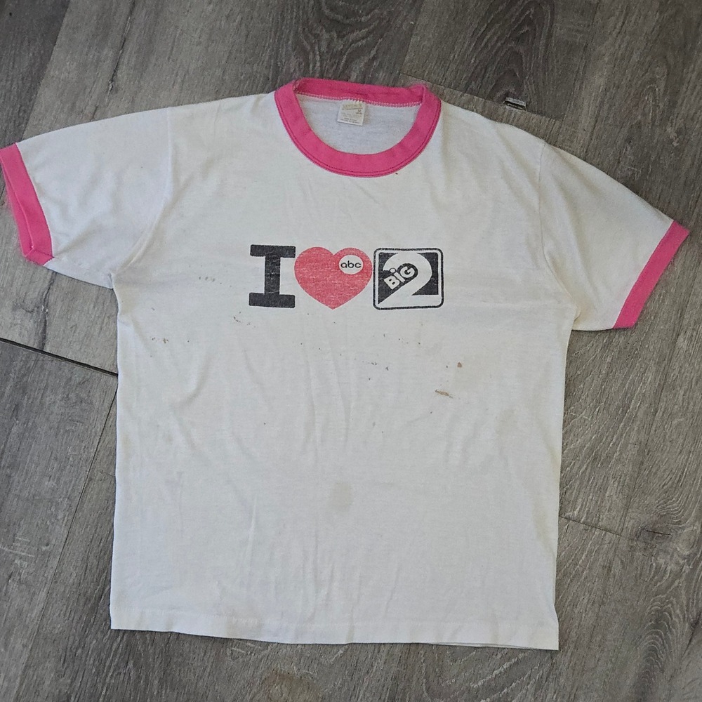 VTG I Heart ABC T-Shirt Big 2 Sportswear Blood Stains M White Pink Single Stitch